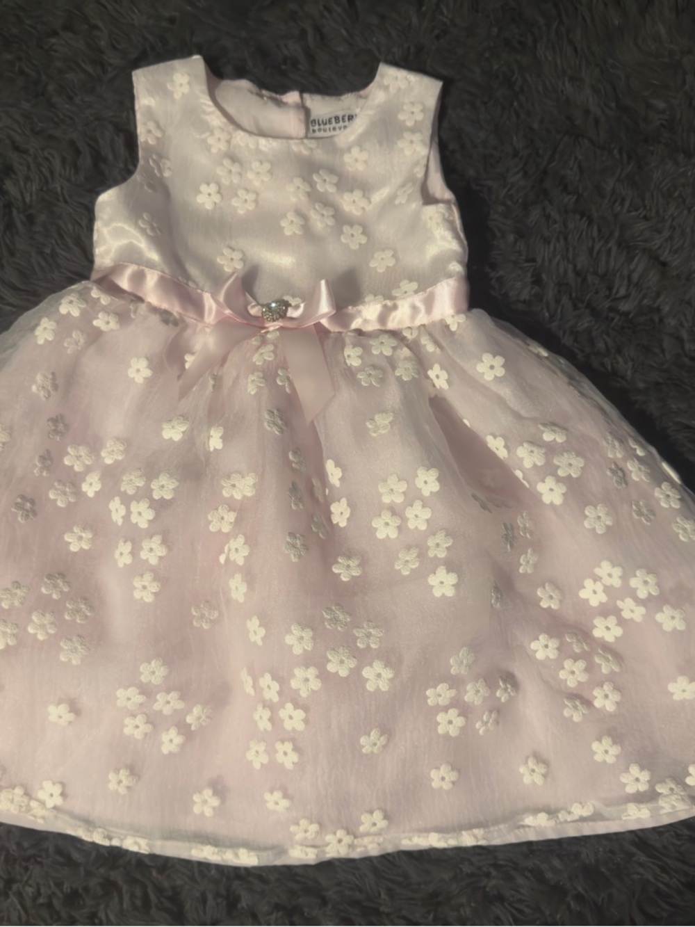 Light Pink Floral Party Dress with Satin Bow